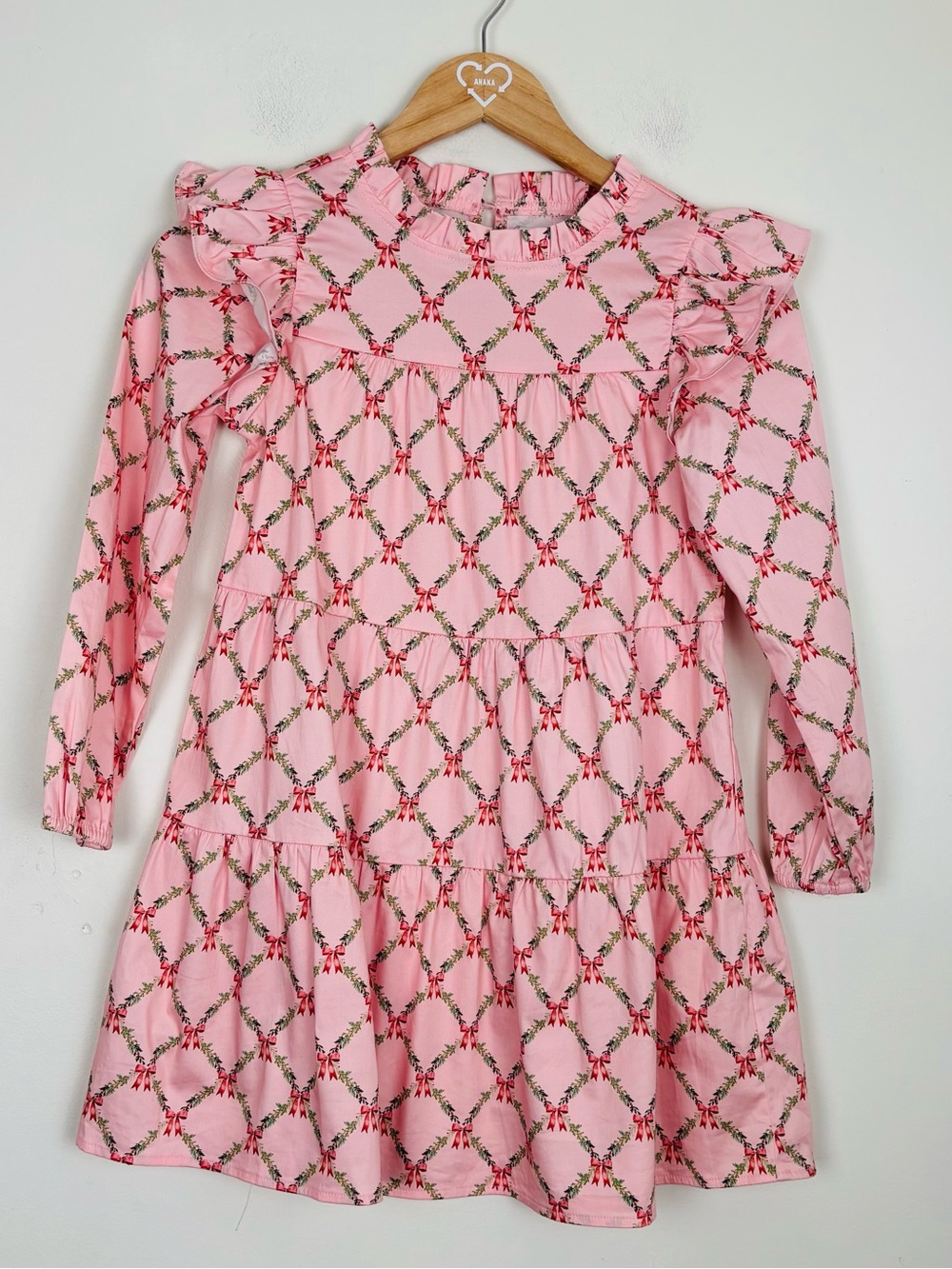 Shop the Mint 100% cotton pale pink Christmas Holiday green garland bow dress.